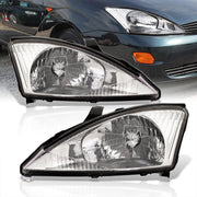 Ford Focus 2000-2004 Factory Style Headlights Chrome Housing Clear Len Clear Reflector - Parts Agent