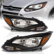 Ford Focus 2012-2014 Factory Style Headlights Black Housing Clear Len Amber Reflector - Parts Agent