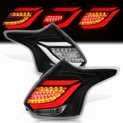 Ford Focus Hatchback 2012-2014 LED Bar Tail Lights Black Housing Clear Len White Tube - Parts Agent
