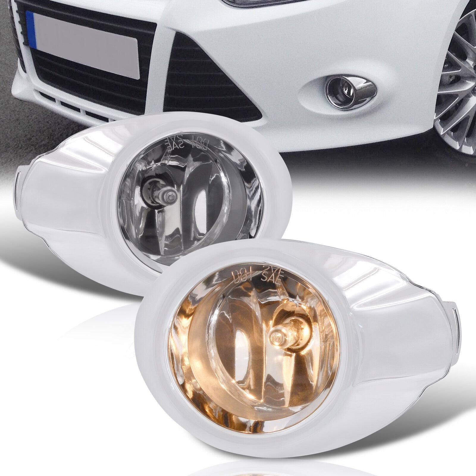 Ford Focus (Not Compatible for ST & Electric Models) 2012-2014 Front Fog Lights Clear Len (Includes Switch & Wiring Harness) - Parts Agent
