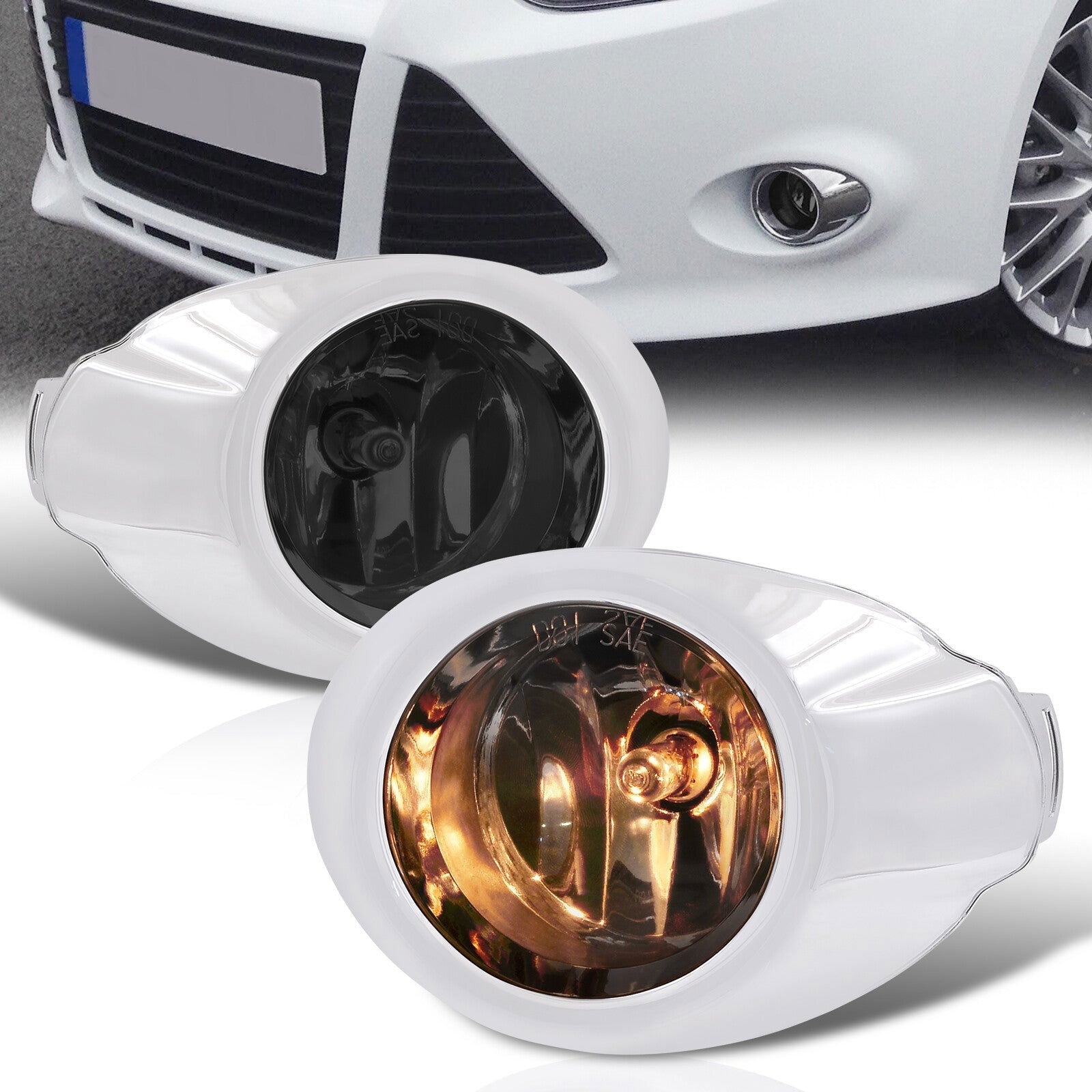 Ford Focus (Not Compatible for ST & Electric Models) 2012-2014 Front Fog Lights Smoked Len (Includes Switch & Wiring Harness) - Parts Agent