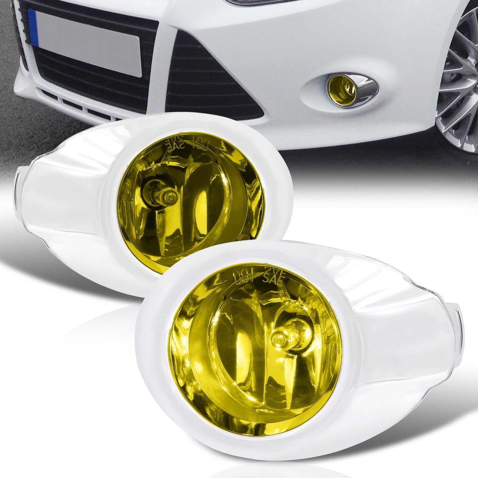Ford Focus (Not Compatible for ST & Electric Models) 2012-2014 Front Fog Lights Yellow Len (Includes Switch & Wiring Harness) - Parts Agent