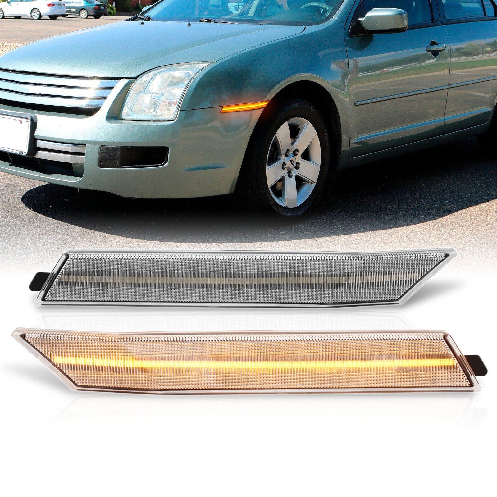 Ford Fusion 2006-2009 / Mercury Milan 2006-2009 Front Amber LED Side Marker Lights Clear Len - Parts Agent