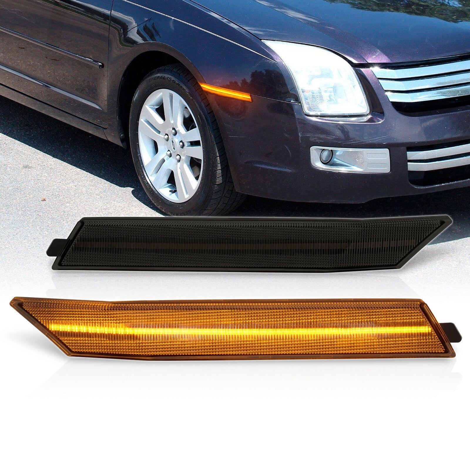 Ford Fusion 2006-2009 / Mercury Milan 2006-2009 Front Amber LED Side Marker Lights Smoke Len - Parts Agent