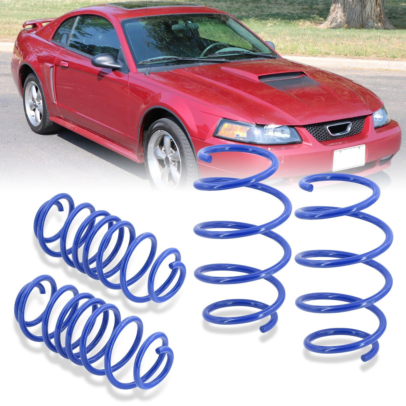 Ford Mustang 1979-2004 (Non Cobra) Lowering Springs Blue (Front ~1.5" / Rear ~1.5") - Parts Agent