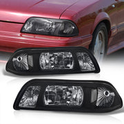 Ford Mustang 1987-1993 1 Piece Style Headlights + Corners Black Housing Clear Len Clear Reflector - Parts Agent