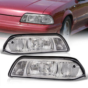 Ford Mustang 1987-1993 1 Piece Style Headlights + Corners Chrome Housing Clear Len Clear Reflector - Parts Agent