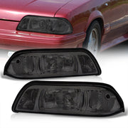 Ford Mustang 1987-1993 1 Piece Style Headlights + Corners Chrome Housing Smoke Len Clear Reflector - Parts Agent
