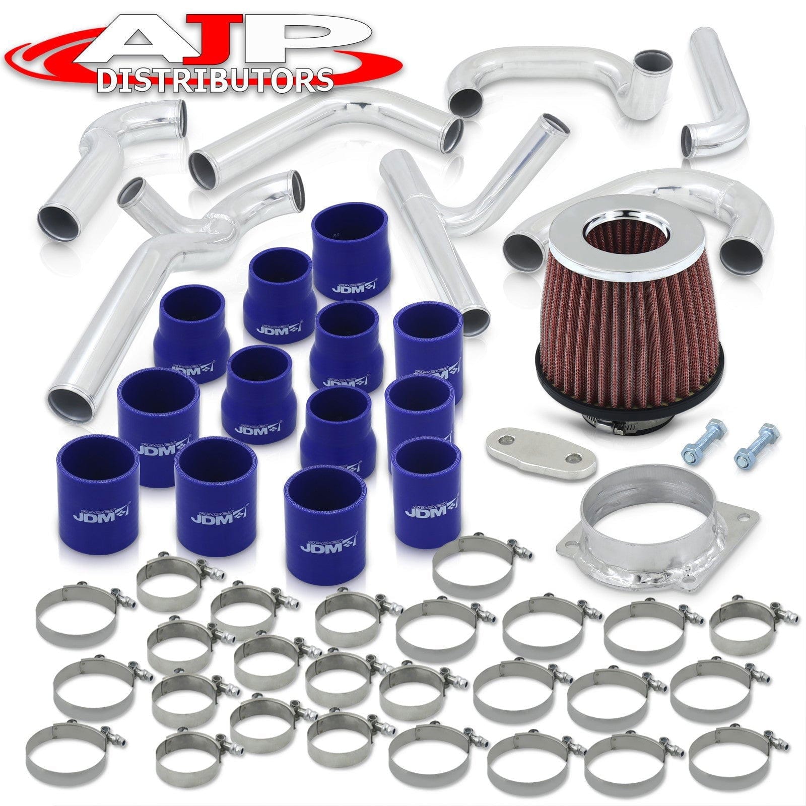 Ford Mustang 1994-1997 3.8L V6 Bolt-On Aluminum Polished Piping Kit + Blue Couplers - Parts Agent