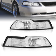 Ford Mustang 1999-2004 Factory Style Headlights Chrome Housing Clear Len Clear Reflector - Parts Agent