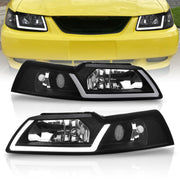 Ford Mustang 1999-2004 LED DRL Bar Factory Style Headlights Black Housing Clear Len Clear Reflector - Parts Agent