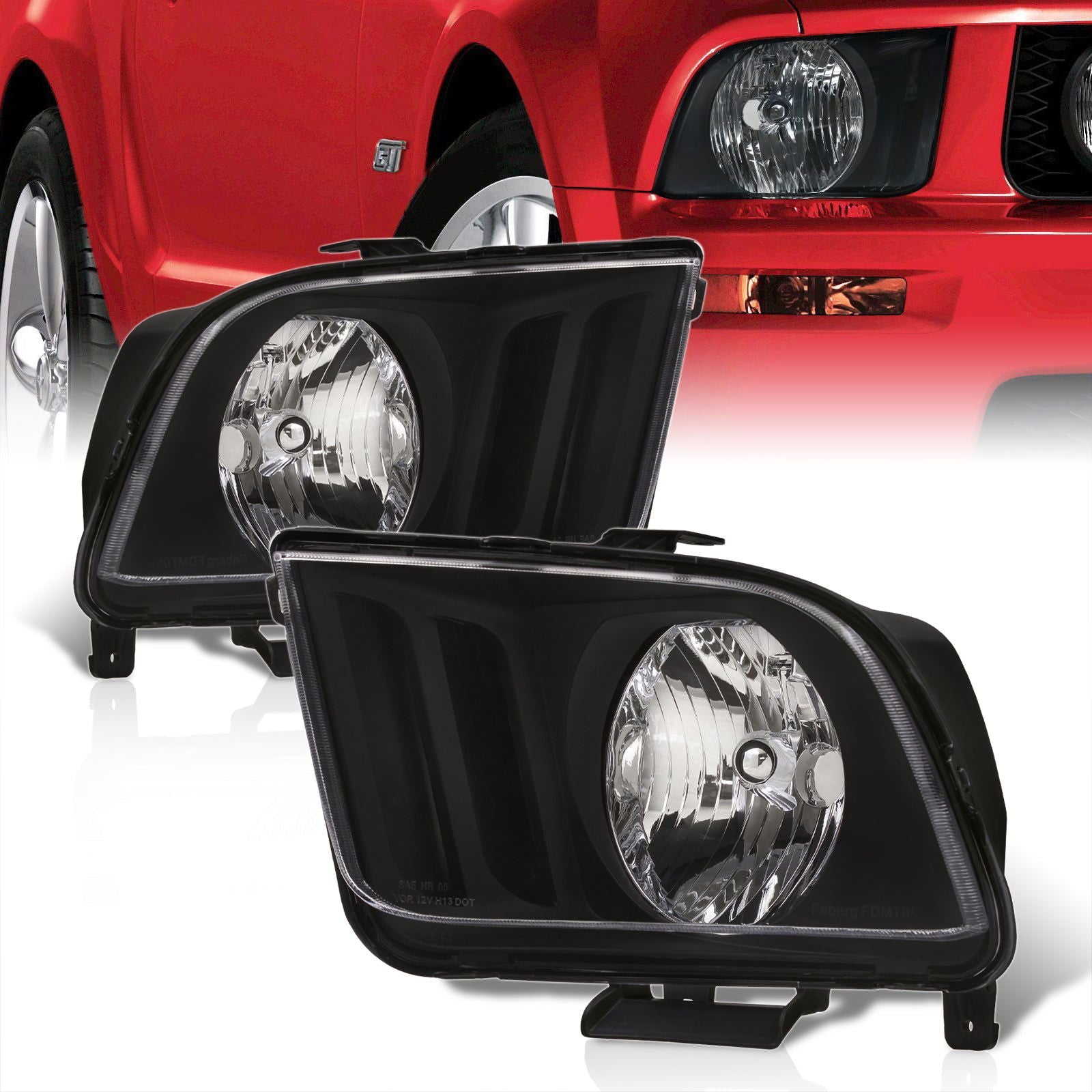 Ford Mustang 2005-2009 Factory Style Headlights Black Housing Clear Len Clear Reflector - Parts Agent