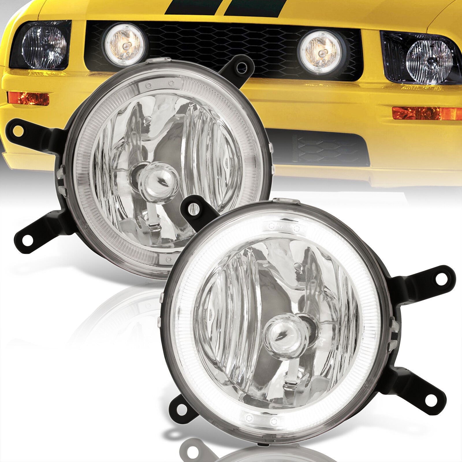 Ford Mustang 2005-2009 Front Halo Fog Lights Clear Len (Includes Switch & Wiring Harness) - Parts Agent