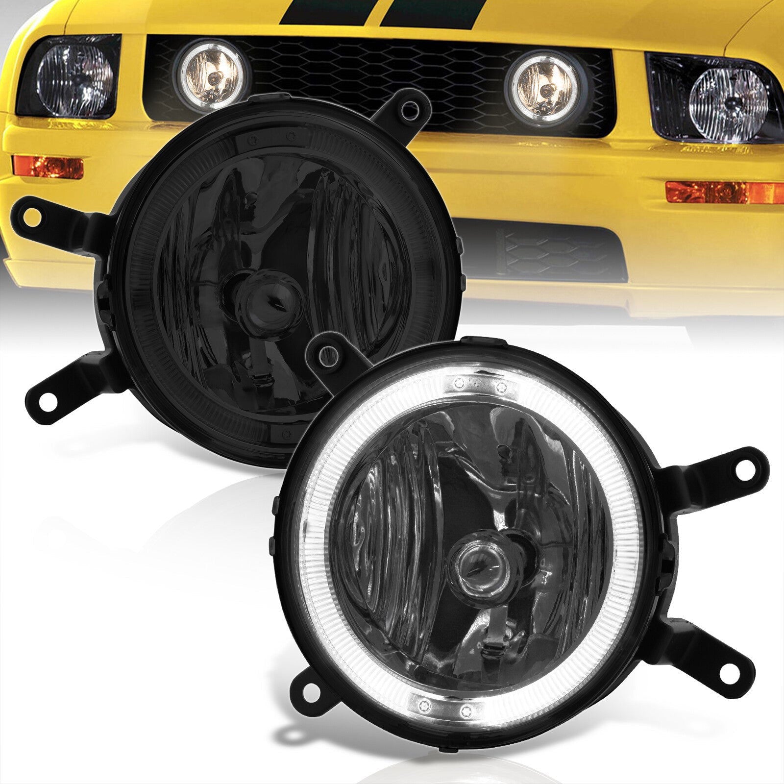 Ford Mustang 2005-2009 Front Halo Fog Lights Smoked Len (Includes Switch & Wiring Harness) - Parts Agent