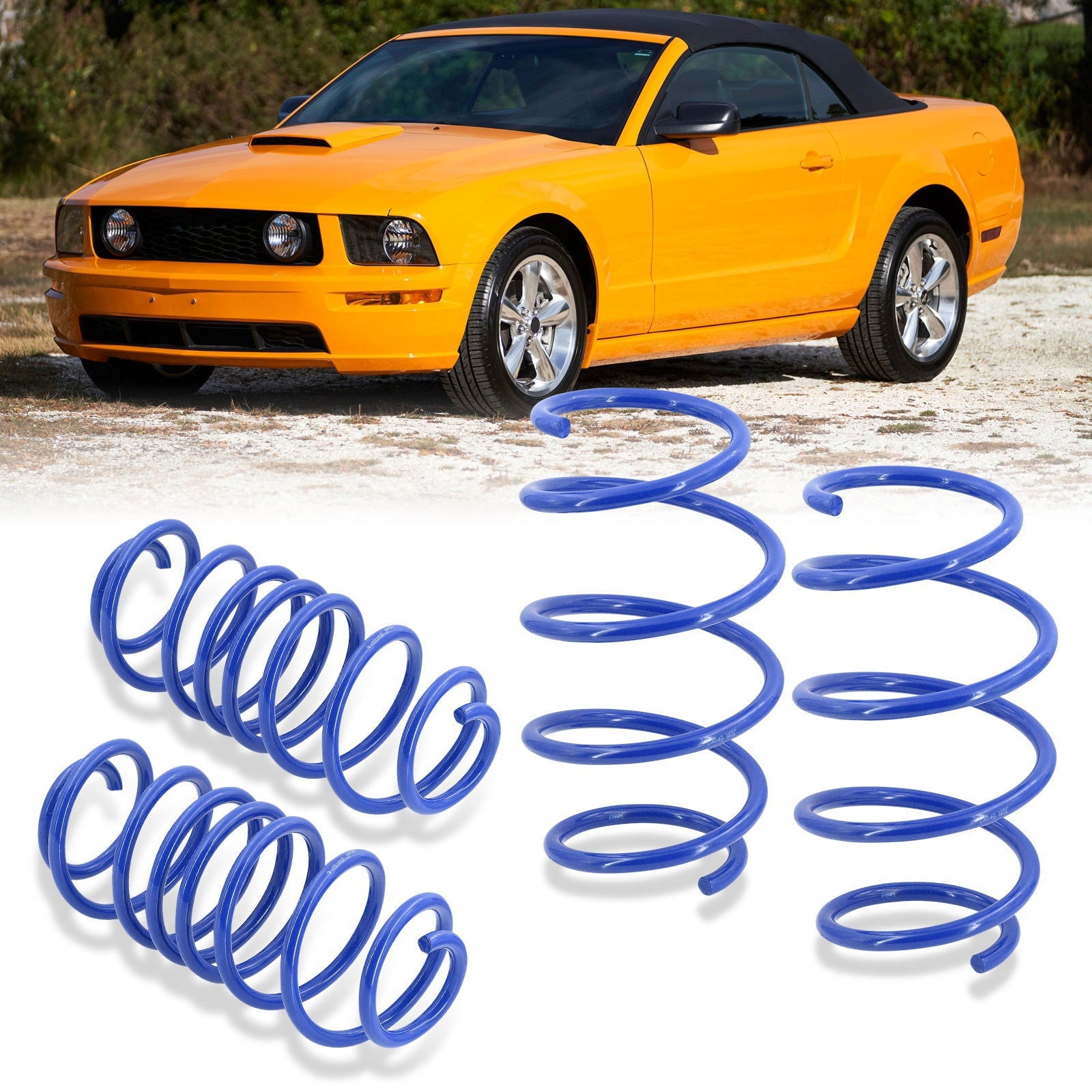 Ford Mustang 2005-2014 Lowering Springs Blue (V6 Drop Front ~1.1" / Rear ~1.9") (V8 Drop Front ~ 1.5" / Rear ~ 2.2") - Parts Agent