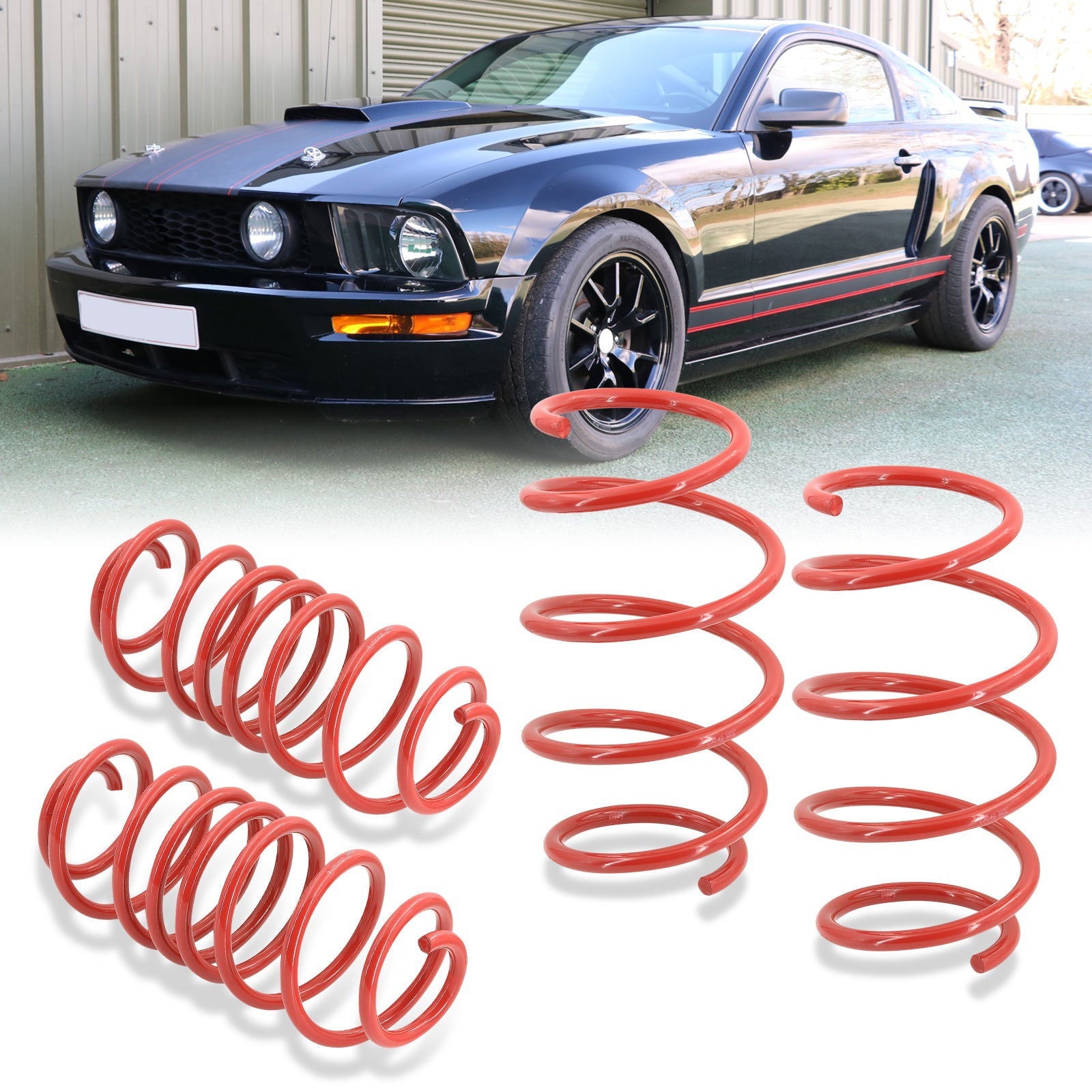 Ford Mustang 2005-2014 Lowering Springs Red (V6 Drop Front ~1.1" / Rear ~1.9") (V8 Drop Front ~ 1.5" / Rear ~ 2.2") - Parts Agent