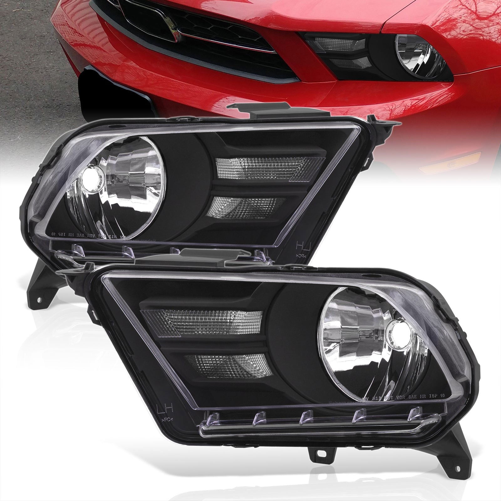 Ford Mustang 2010-2014 Factory Style Headlights Black Housing Clear Len Clear Reflector - Parts Agent