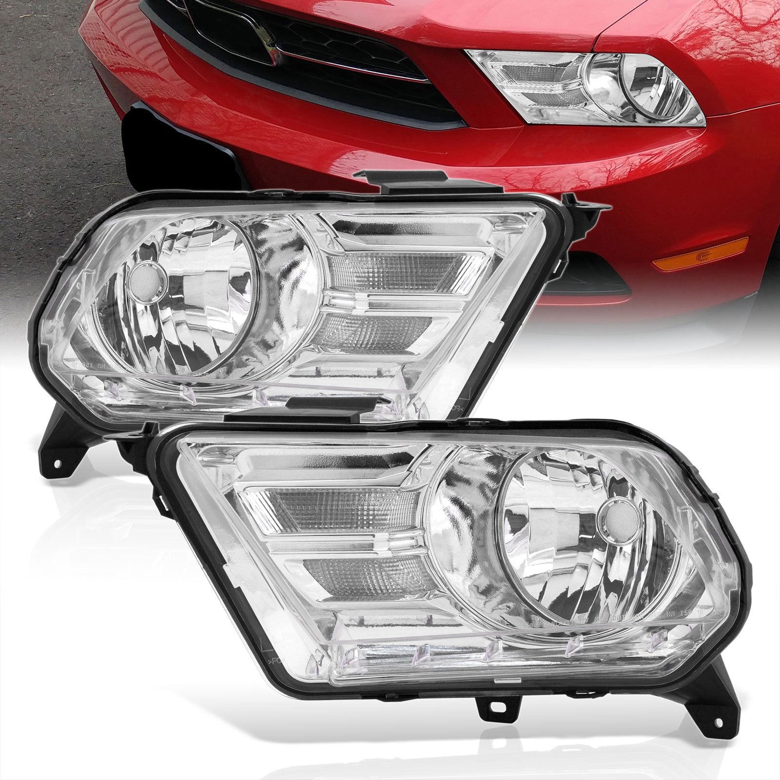 Ford Mustang 2010-2014 Factory Style Headlights Chrome Housing Clear Len Clear Reflector - Parts Agent