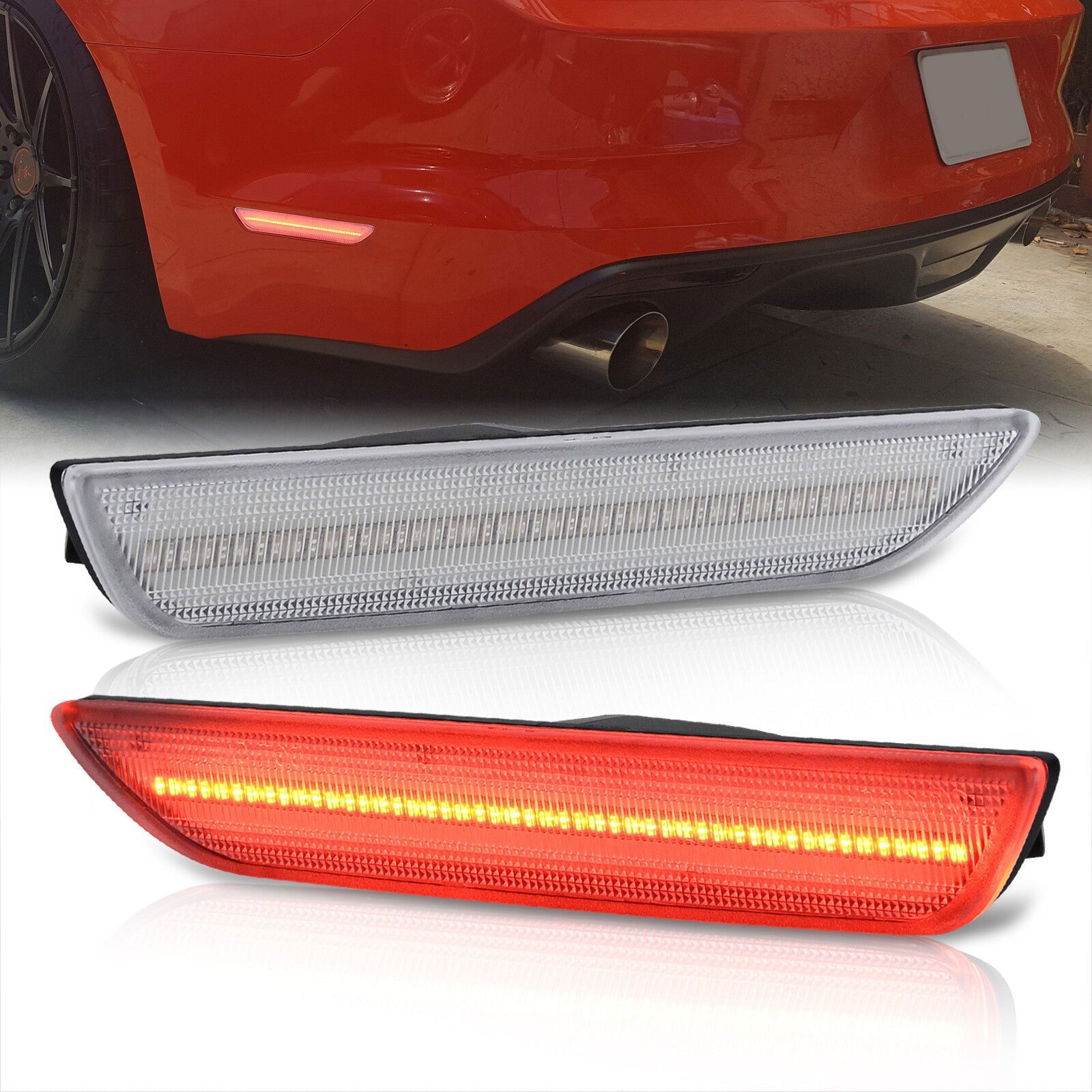 Ford Mustang 2015-2022 Rear Red LED Side Marker Clear Len - Parts Agent
