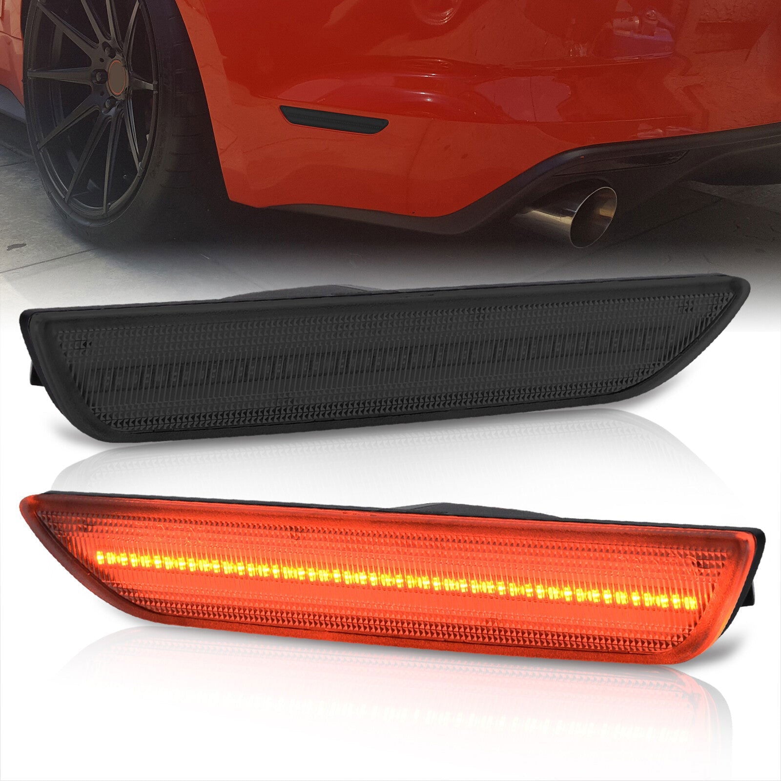 Ford Mustang 2015-2022 Rear Red LED Side Marker Smoke Len - Parts Agent