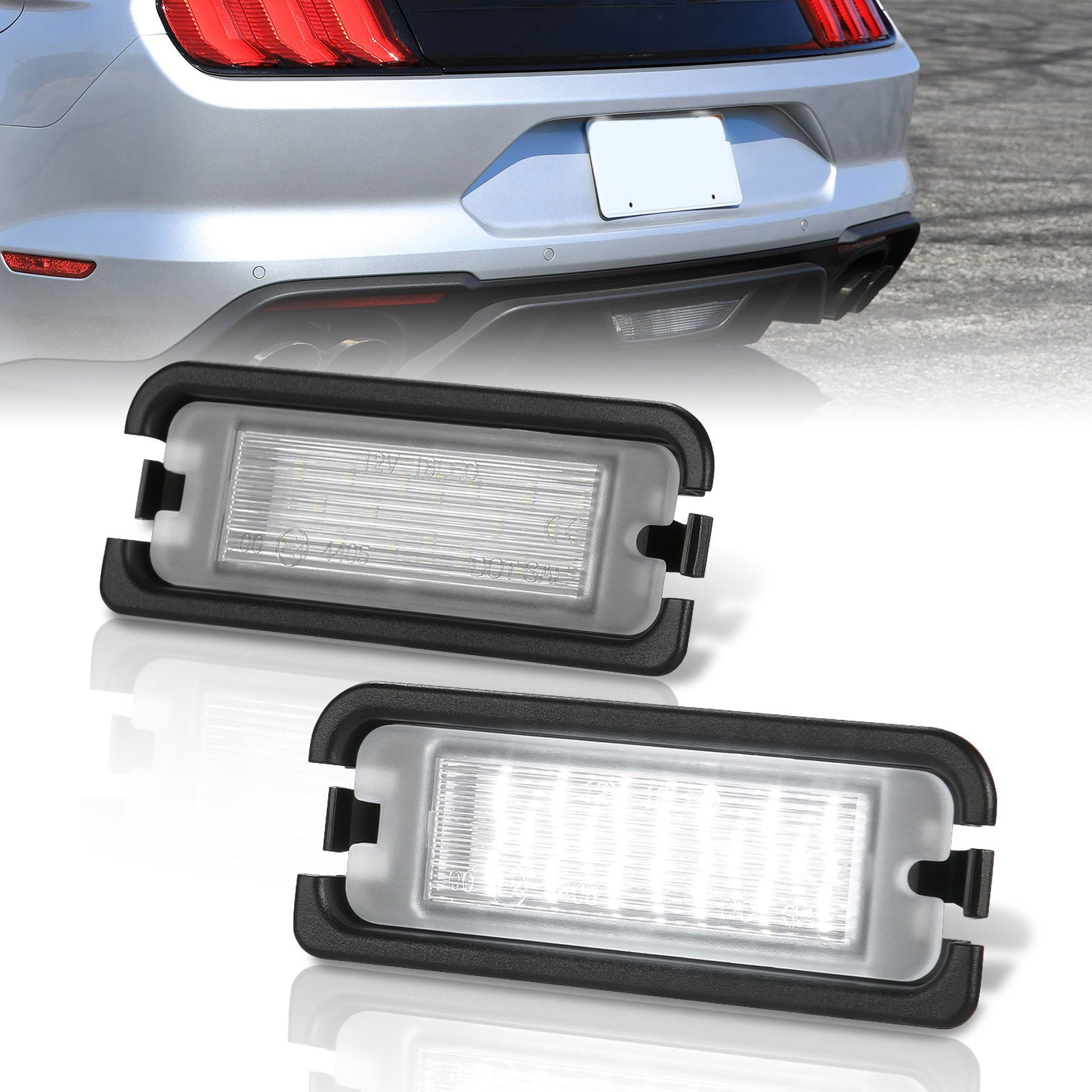 Ford Mustang 2015-2023 White SMD LED License Plate Lights Clear Len - Parts Agent