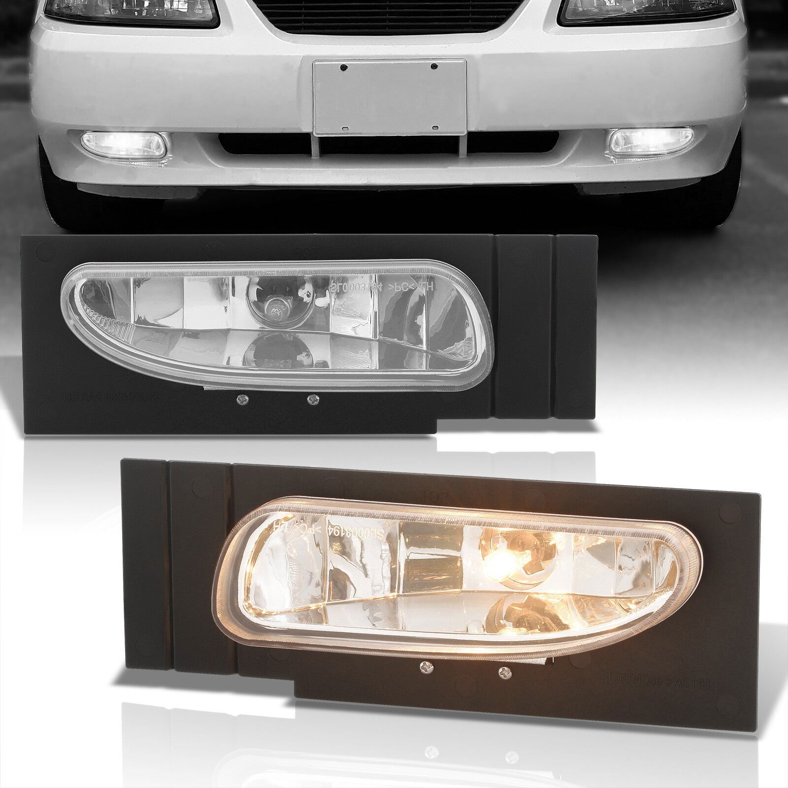 Ford Mustang V6 (Not Compatible for Cobra Models) 1994-1998 Front Fog Lights Clear Len (Includes Switch & Wiring Harness) - Parts Agent