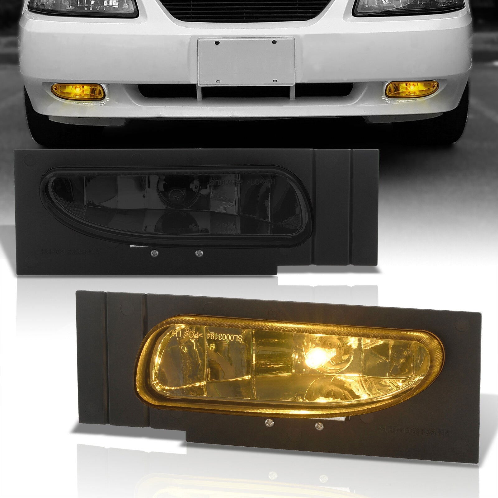 Ford Mustang V6 (Not Compatible for Cobra Models) 1994-1998 Front Fog Lights Smoked Len (Includes Switch & Wiring Harness) - Parts Agent