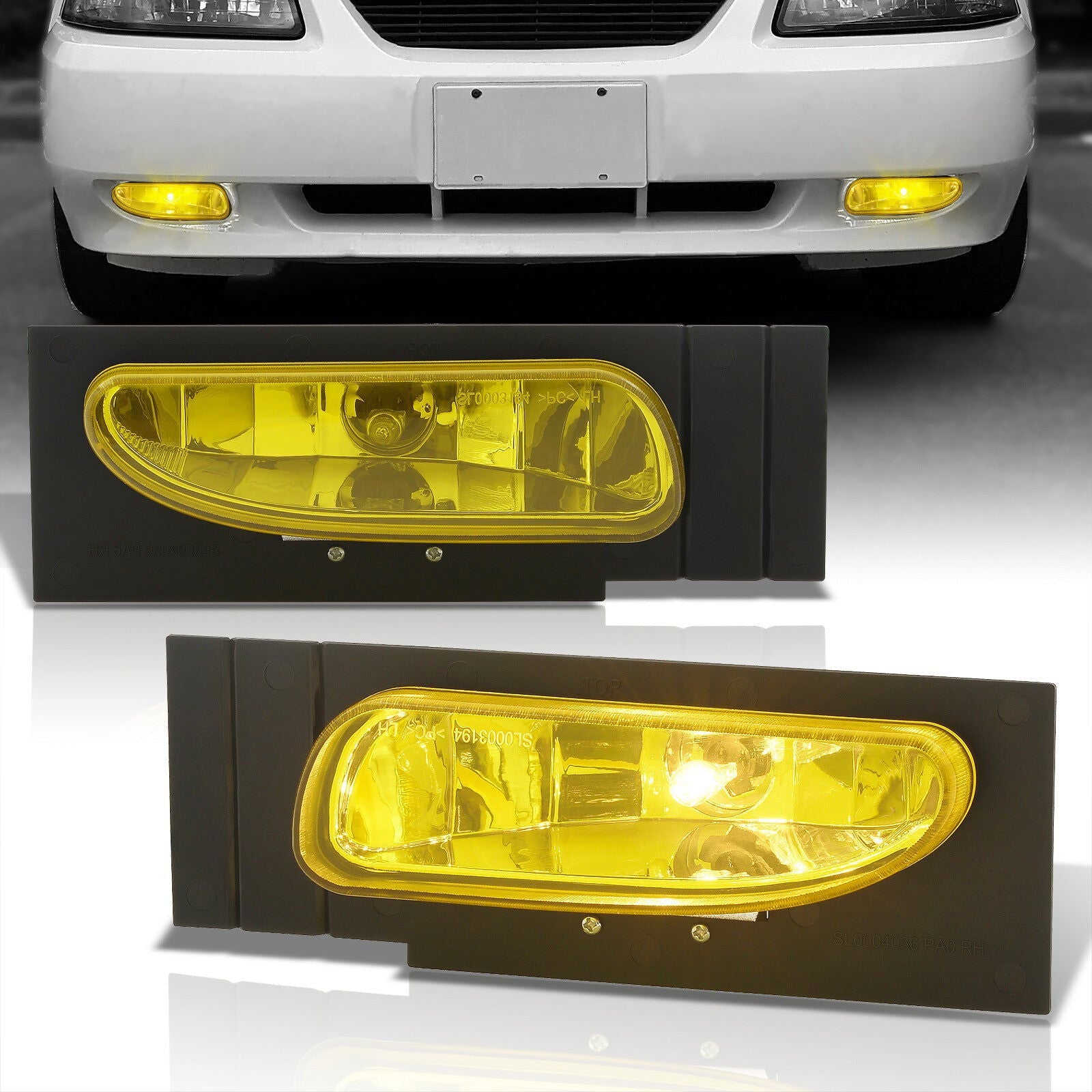 Ford Mustang V6 (Not Compatible for Cobra Models) 1994-1998 Front Fog Lights Yellow Len (Includes Switch & Wiring Harness) - Parts Agent