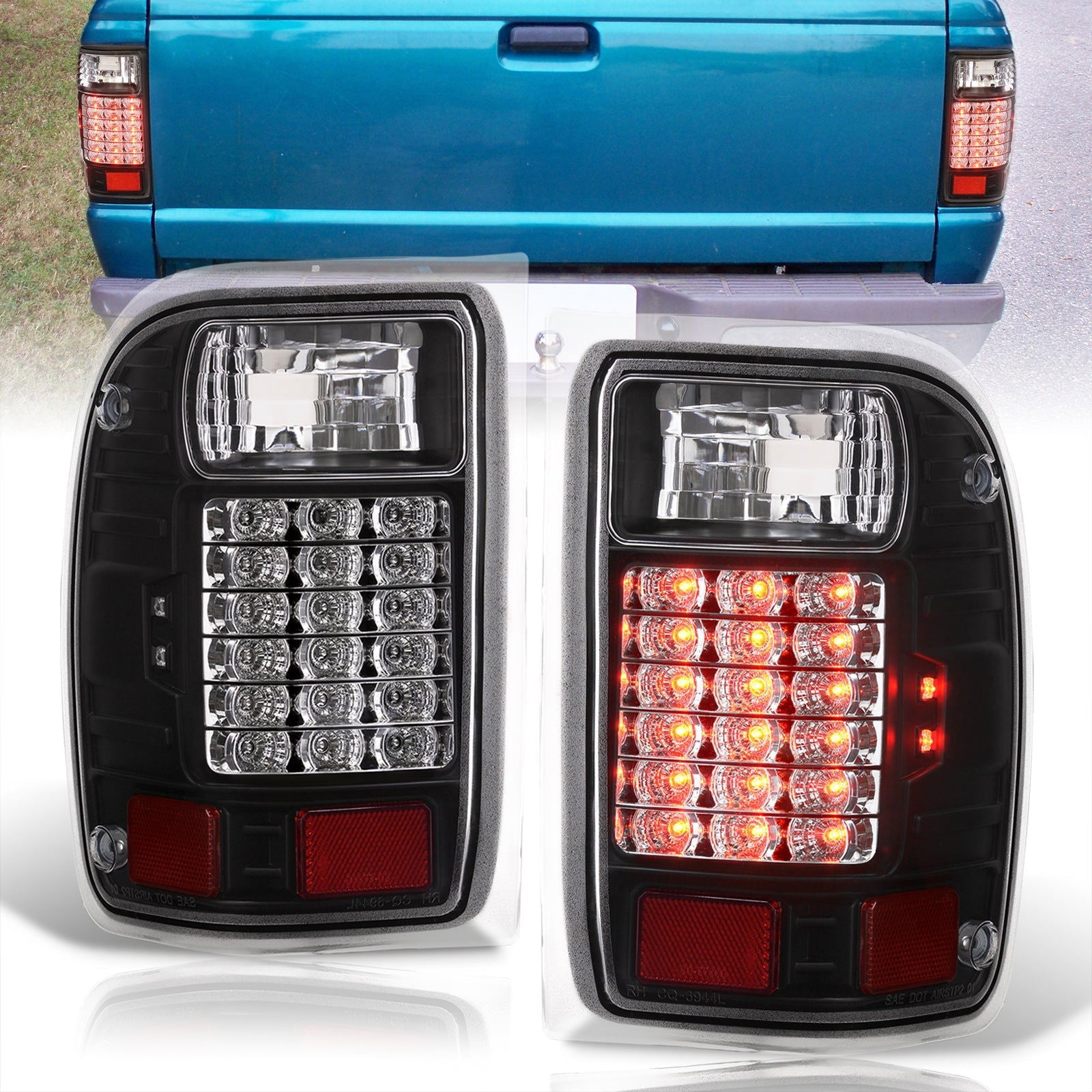 Ford Ranger 1993-1999 LED Tail Lights Black Housing Clear Len - Parts Agent