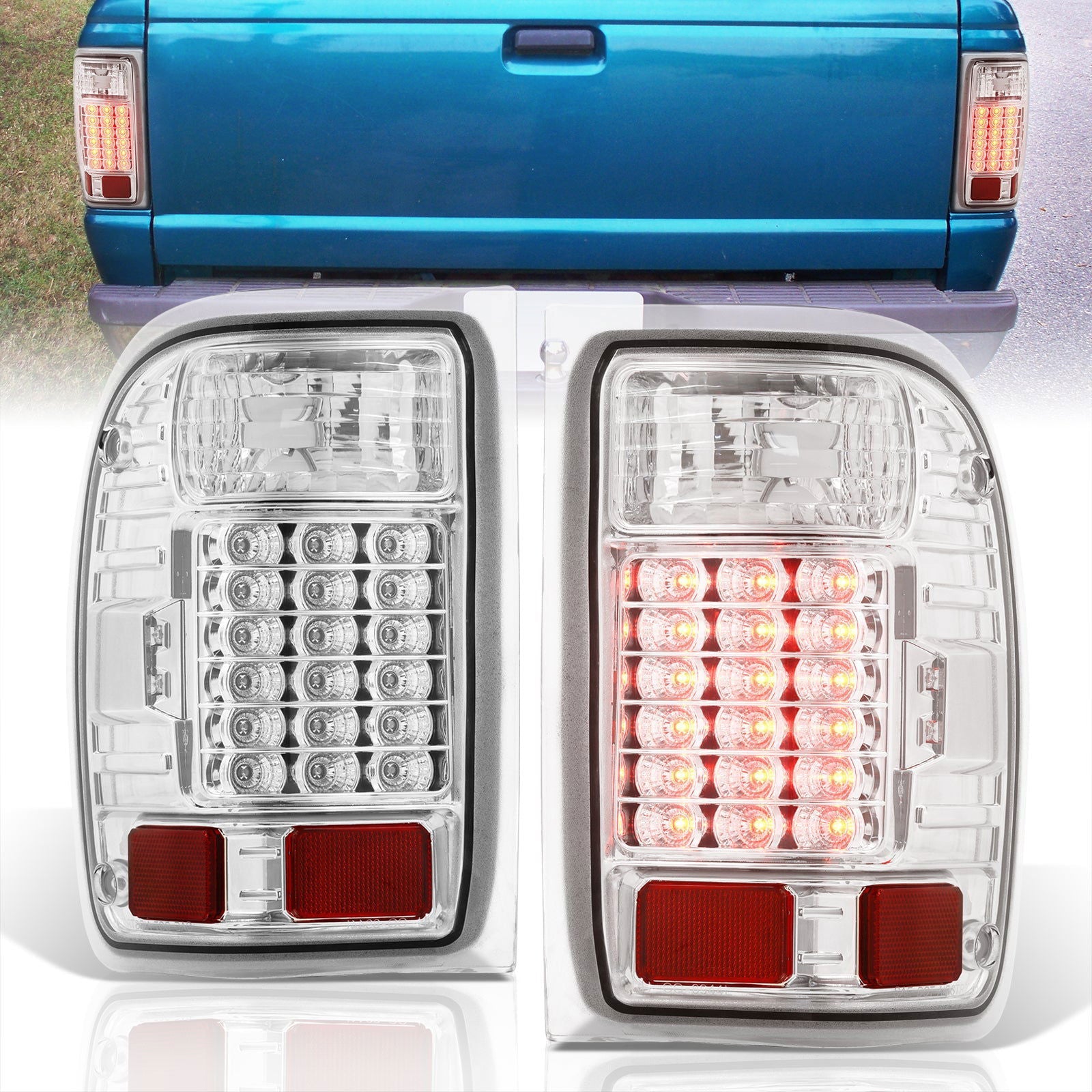 Ford Ranger 1993-1999 LED Tail Lights Chrome Housing Clear Len - Parts Agent