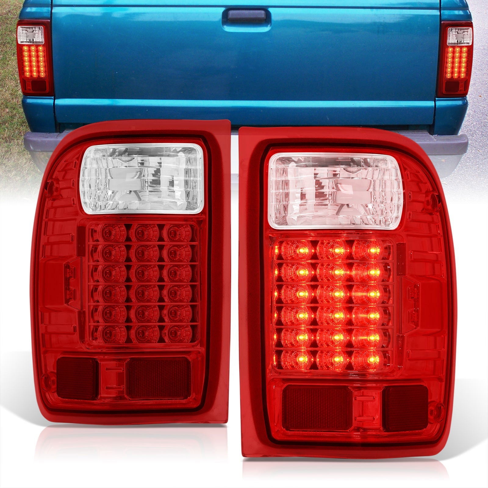Ford Ranger 1993-1999 LED Tail Lights Chrome Housing Red Len - Parts Agent