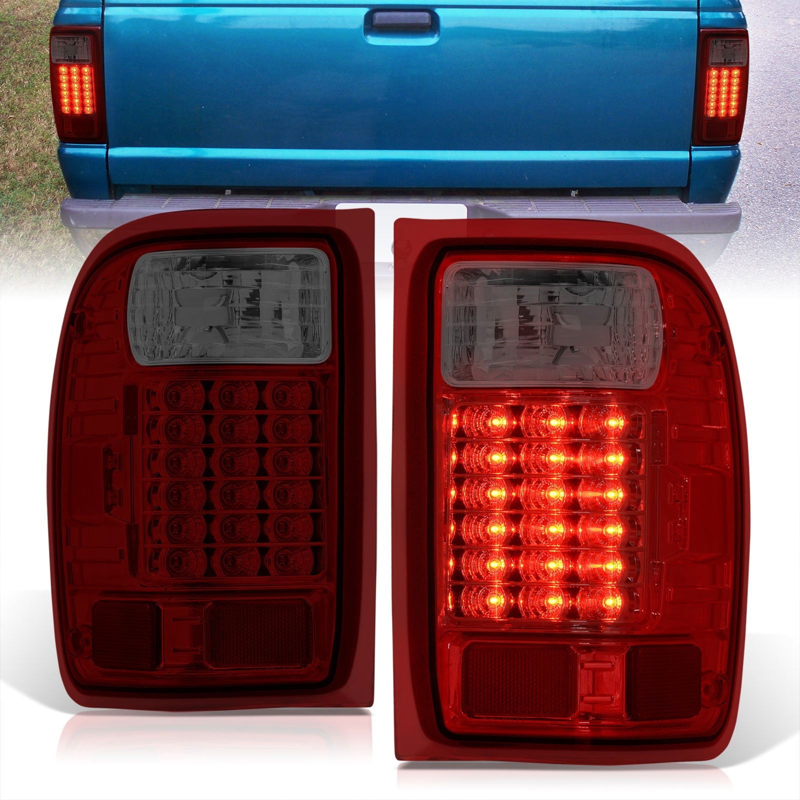 Ford Ranger 1993-1999 LED Tail Lights Chrome Housing Red Smoke Len - Parts Agent