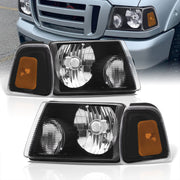 Ford Ranger 2001-2011 Factory Style Headlights + Corners Black Housing Clear Len Amber Reflector - Parts Agent
