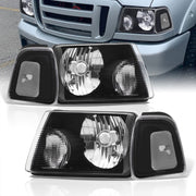 Ford Ranger 2001-2011 Factory Style Headlights + Corners Black Housing Clear Len Clear Reflector - Parts Agent