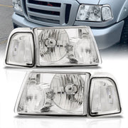 Ford Ranger 2001-2011 Factory Style Headlights + Corners Chrome Housing Clear Len Clear Reflector - Parts Agent