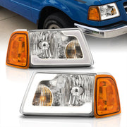 Ford Ranger 2001-2011 LED DRL Bar Factory Style Headlights + Corners Chrome Housing Clear Len Amber Reflector - Parts Agent