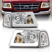 Ford Ranger 2001-2011 LED DRL Bar Factory Style Headlights + Corners Chrome Housing Clear Len Clear Reflector - Parts Agent