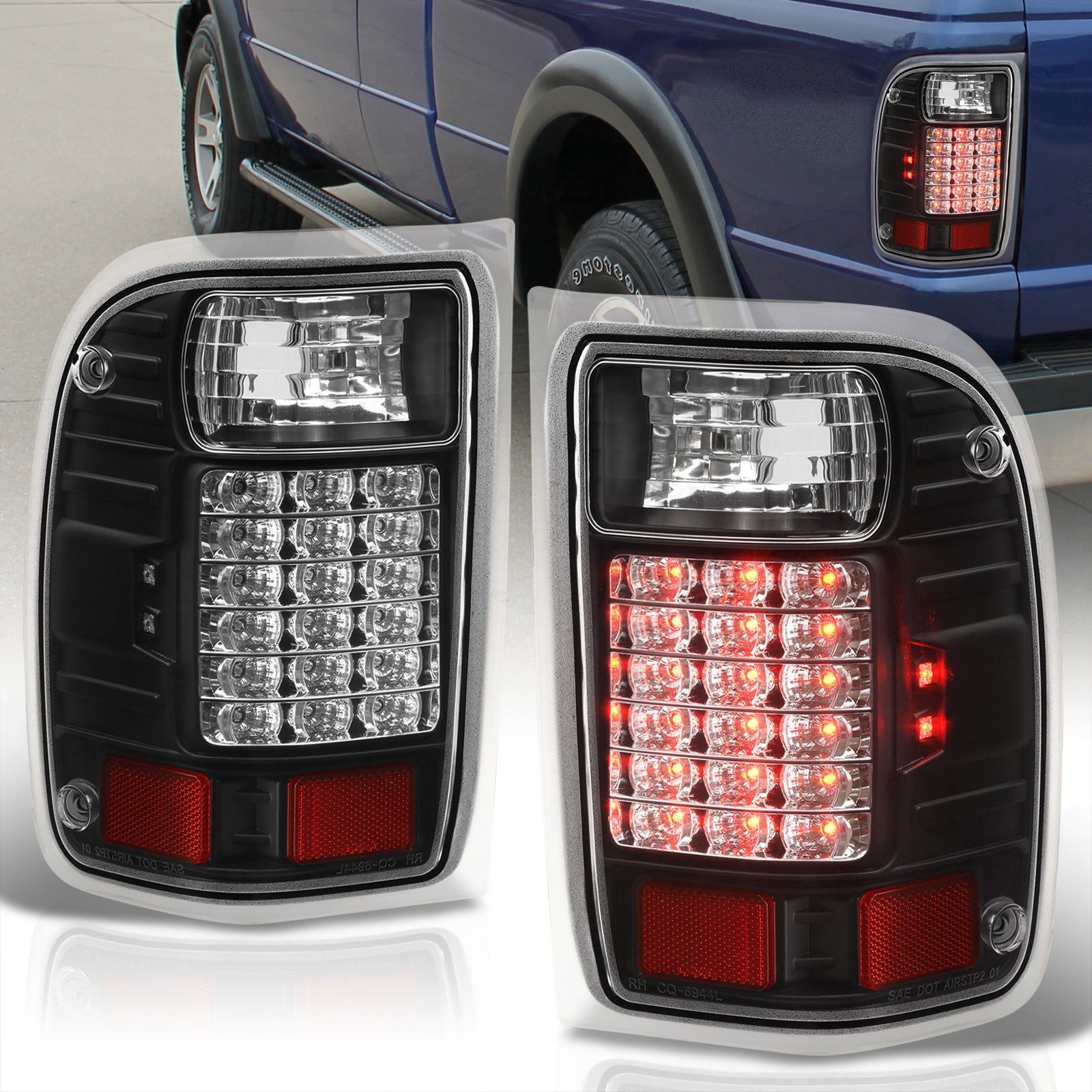 Ford Ranger 2001-2011 LED Tail Lights Black Housing Clear Len (Excluding STX Models) - Parts Agent