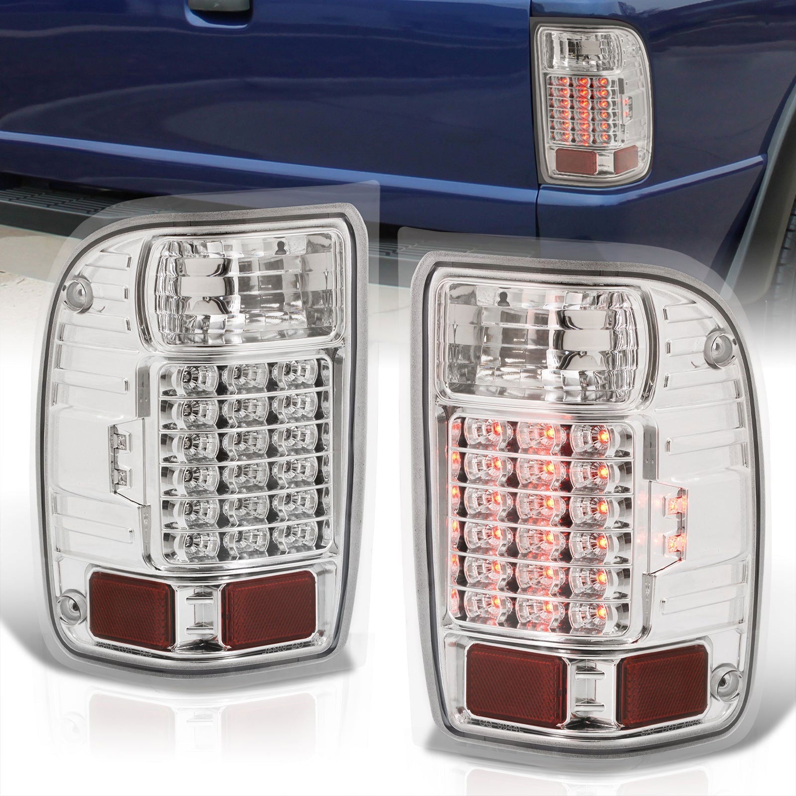 Ford Ranger 2001-2011 LED Tail Lights Chrome Housing Clear Len (Excluding STX Models) - Parts Agent