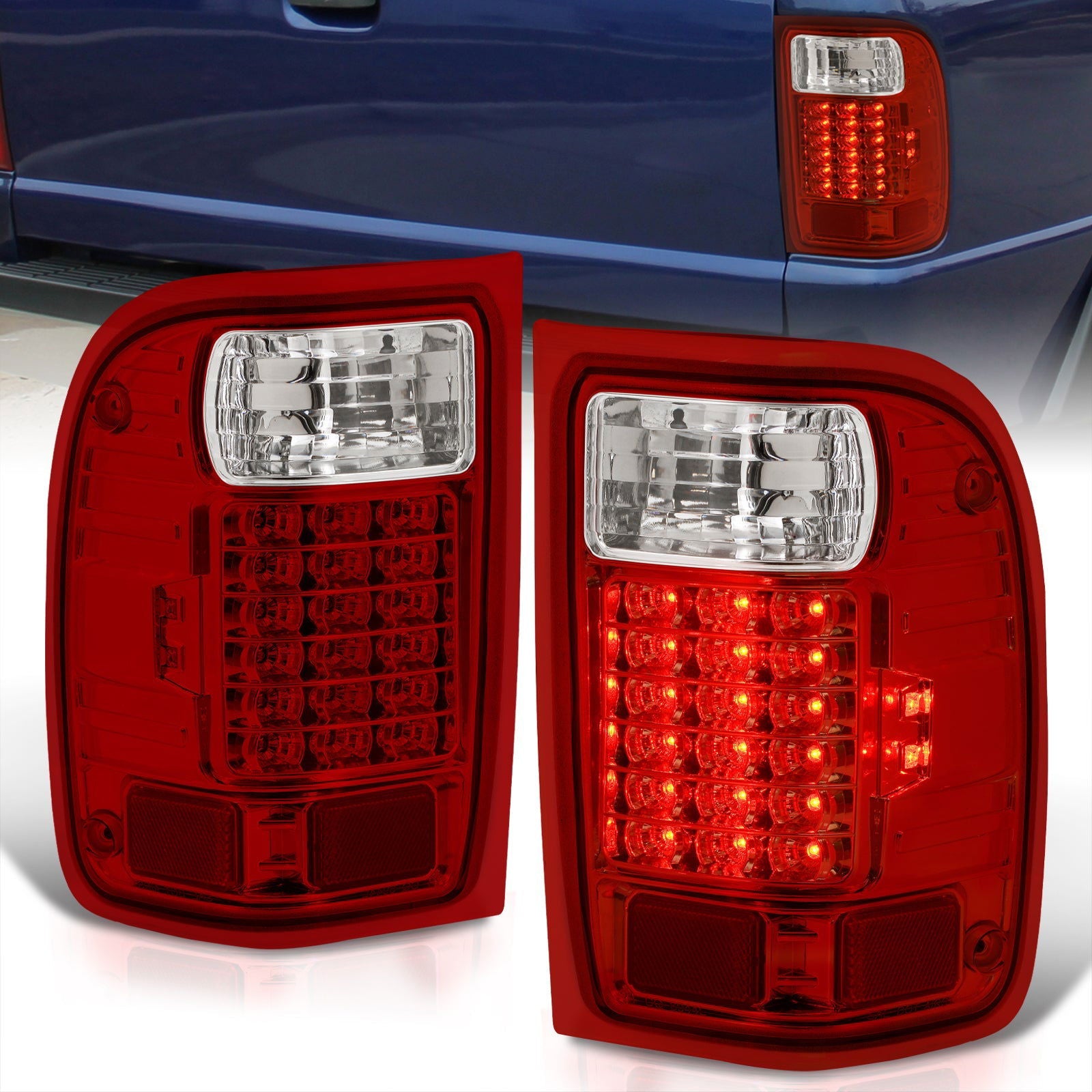 Ford Ranger 2001-2011 LED Tail Lights Chrome Housing Red Len (Excluding STX Models) - Parts Agent
