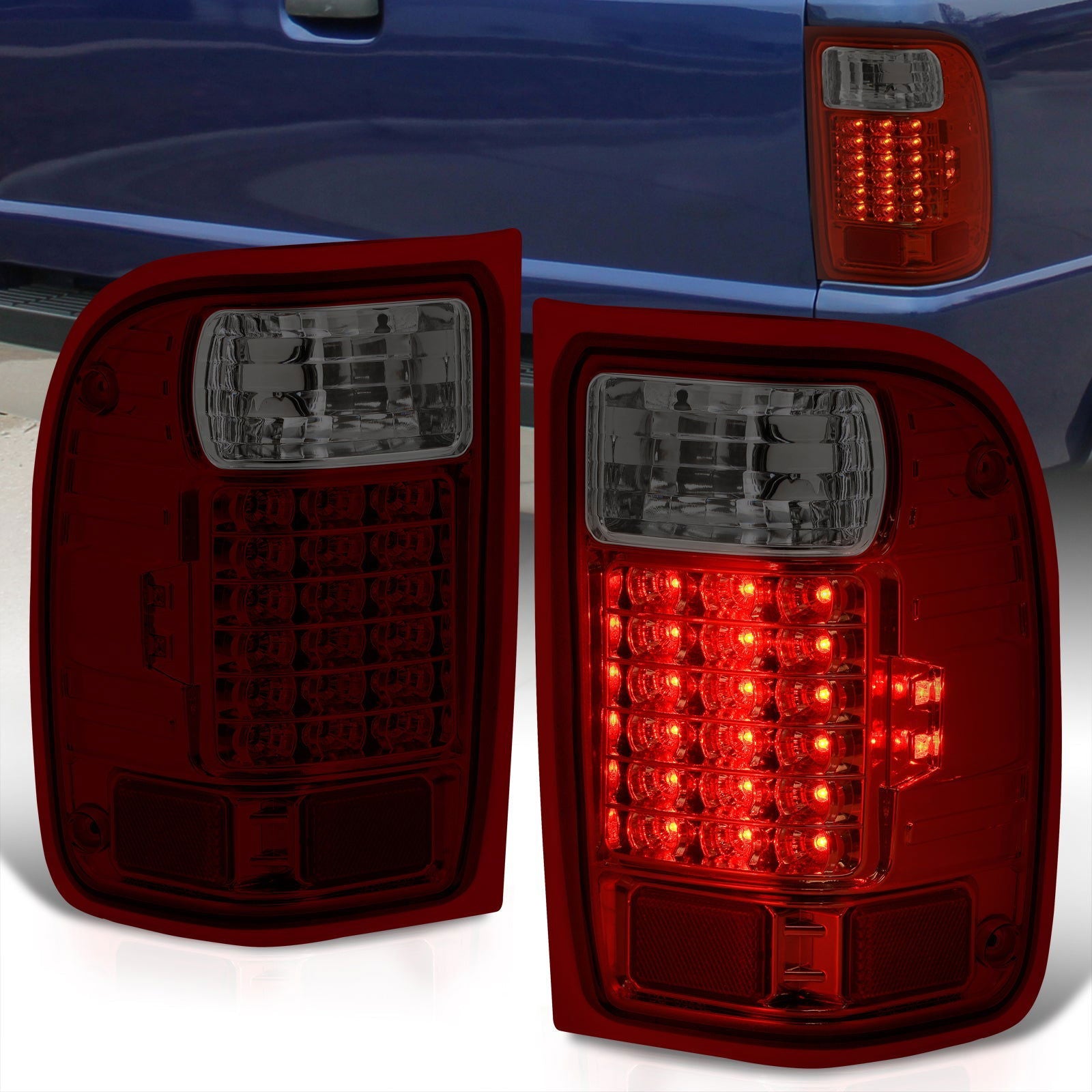 Ford Ranger 2001-2011 LED Tail Lights Chrome Housing Red Smoke Len (Excluding STX Models) - Parts Agent