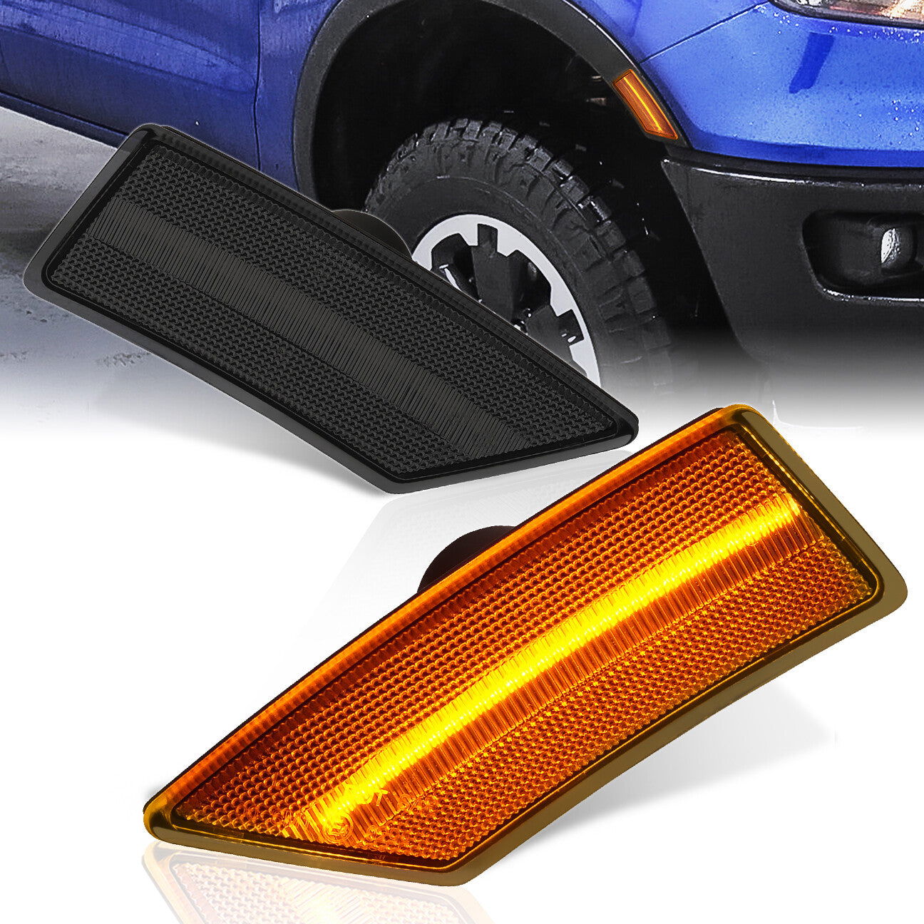 Ford Ranger 2019-2022 Front Amber LED Side Marker Lights Smoke Len - Parts Agent