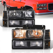 GMC C/K 1500 2500 3500 1994-2000 Factory Style Headlights + Bumpers + Corners Black Housing Clear Len Amber Reflector - Parts Agent