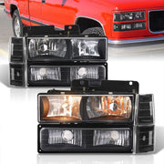 GMC C/K 1500 2500 3500 1994-2000 Factory Style Headlights + Bumpers + Corners Black Housing Clear Len Clear Reflector - Parts Agent