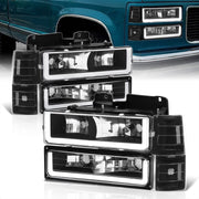 GMC C/K 1500 2500 3500 1994-2000 LED DRL Bar Factory Style Headlights + Bumpers + Corners Black Housing Clear Len Clear Reflector - Parts Agent