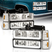 GMC C/K 1500 2500 3500 1994-2000 LED DRL Bar Factory Style Headlights + Bumpers + Corners Chrome Housing Clear Len Amber Reflector - Parts Agent