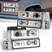 GMC C/K 1500 2500 3500 1994-2000 LED DRL Bar Projector Headlights + Bumpers + Corners Chrome Housing Clear Len Clear Reflector - Parts Agent
