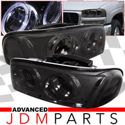 GMC Sierra 1500 1999-2007 / Sierra 1500HD 2001-2007 / Sierra 2500 1999-2004 / Sierra 2500HD 2001-2007 / Sierra 3500 2001-2007 / Yukon 1999-2006 / Yukon XL 1500 2500 2000-2006 Halo Projector Headlights Chrome Housing Smoke Len Clear Reflector - Parts Agent