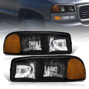 GMC Sierra 1500 1999-2007 / Sierra 2500 1999-2004 / Sierra 1500HD 2500HD 3500 2001-2007 / Yukon 1999-2006 / Yukon XL 1500 2500 2000-2006 Factory Style Headlights Black Housing Clear Len Amber Reflector - Parts Agent