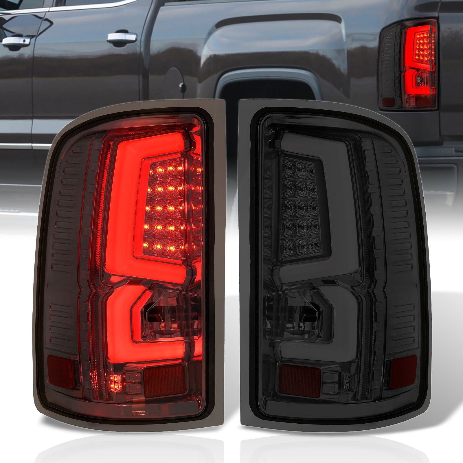 GMC Sierra 1500 2007-2013 / 2500HD 3500HD 2007-2014 LED Bar Tail Lights Chrome Housing Smoke Len White Tube (Excluding OEM LED & Dually Models) - Parts Agent
